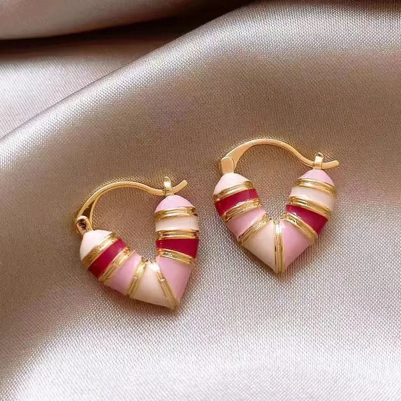 2025 Trendy Red Dripping Oil Heart Hoop Earrings For Women Girls Korean Elegant Love Dangle Earring Jewelry Gift