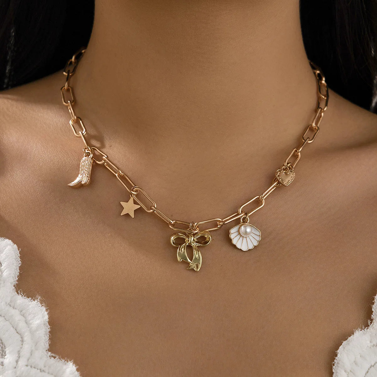 Charm Necklace for Women Shell Cross Necklace