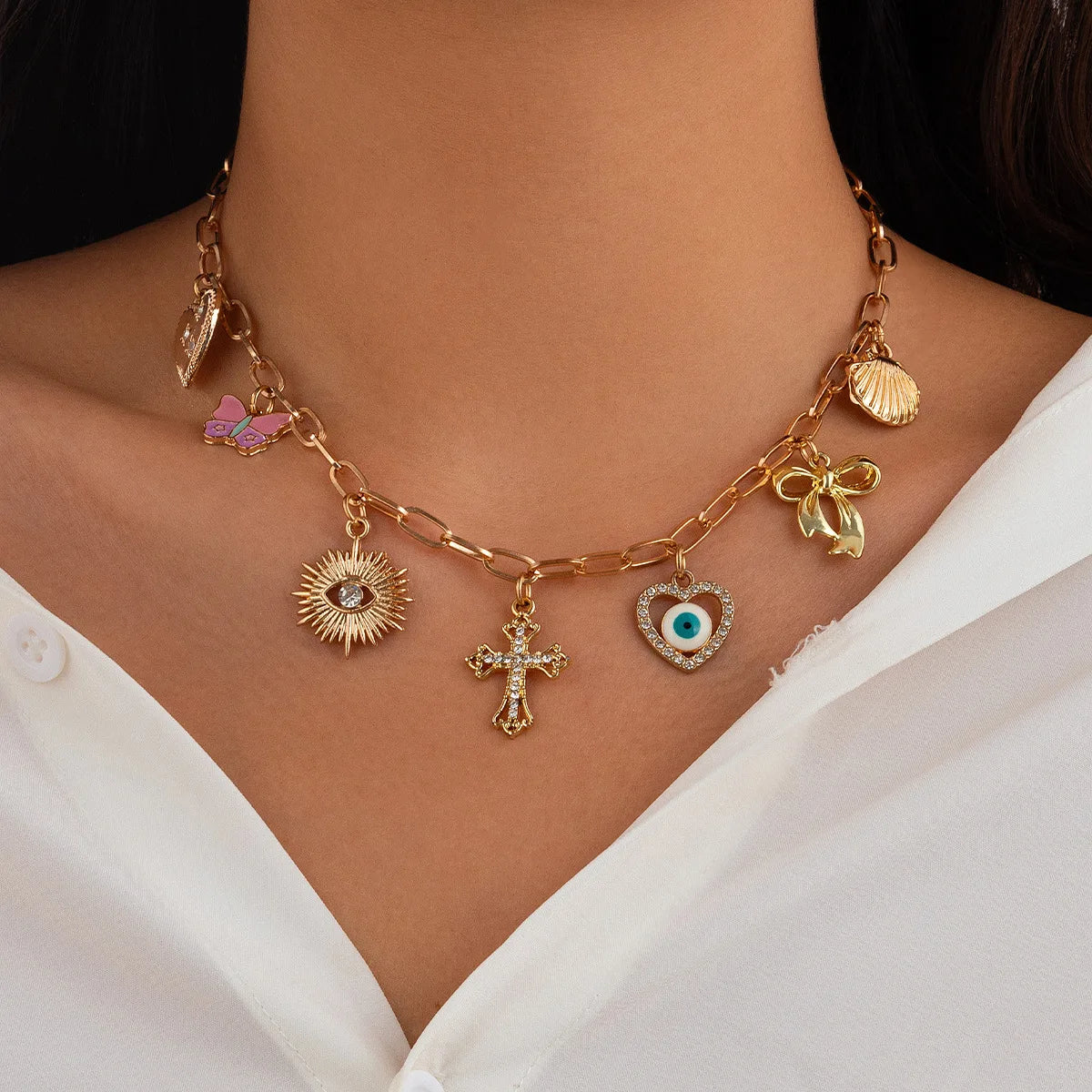 Charm Necklace for Women Shell Cross Necklace